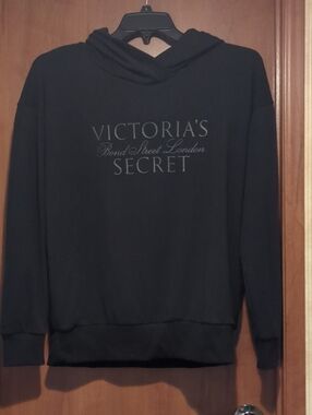 Victoria's Secret Women's Black Crewneck Hoodie with Logo